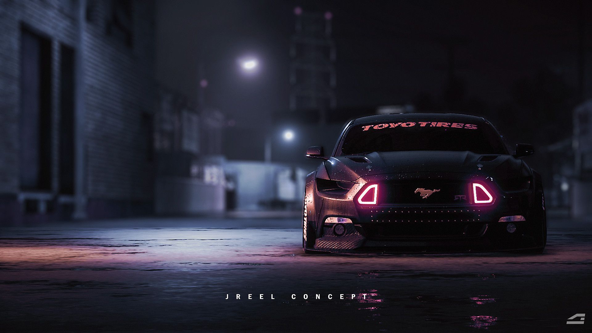 Ford Mustang, Toyo Tires, Nacht, Rosa Licht, Tuning, Full HD 1080p, Desktop-Hintergrundbild