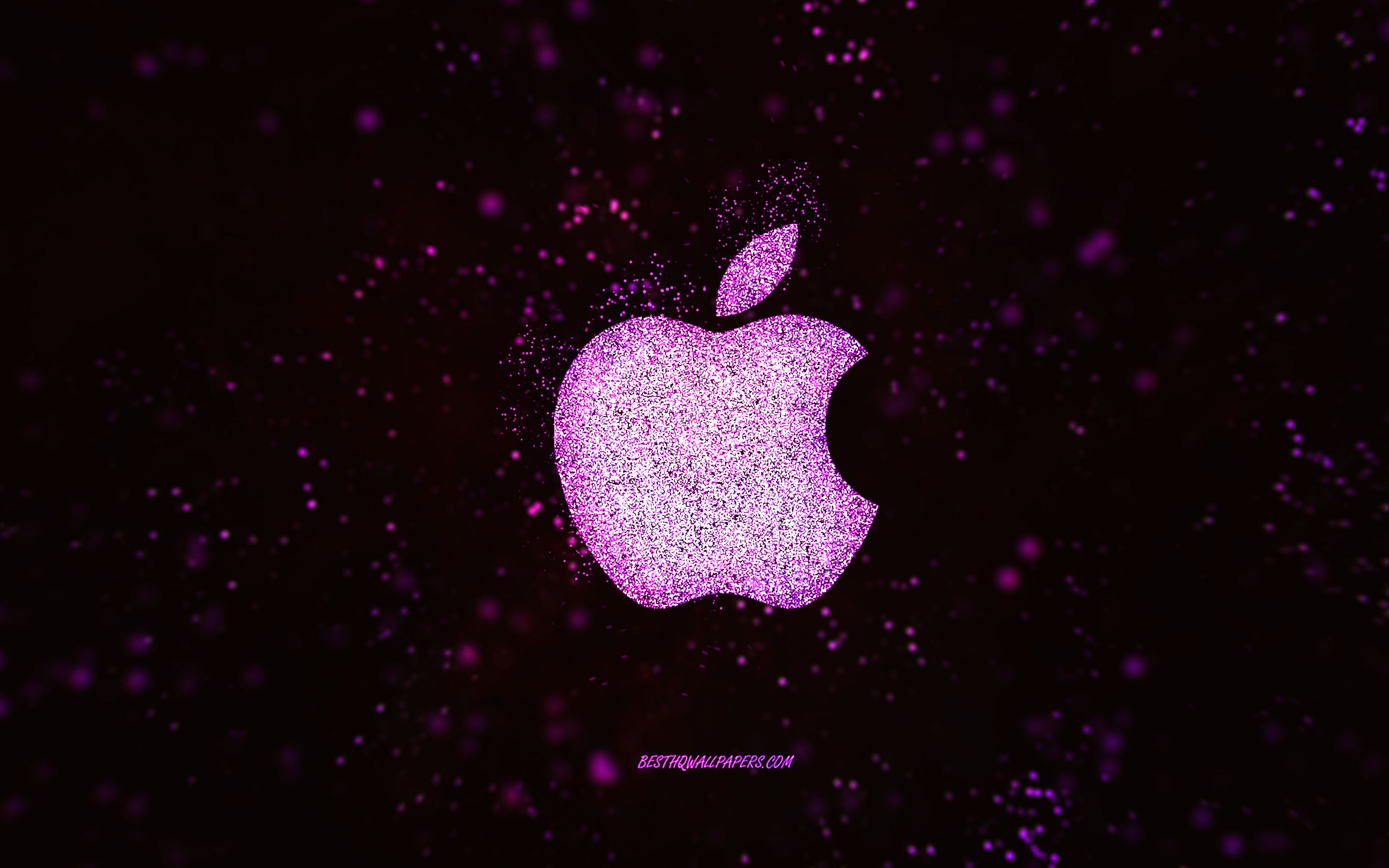 Apple-Logo, Glitzer, Rosa, Schwarzer Hintergrund, 2K Wallpaper