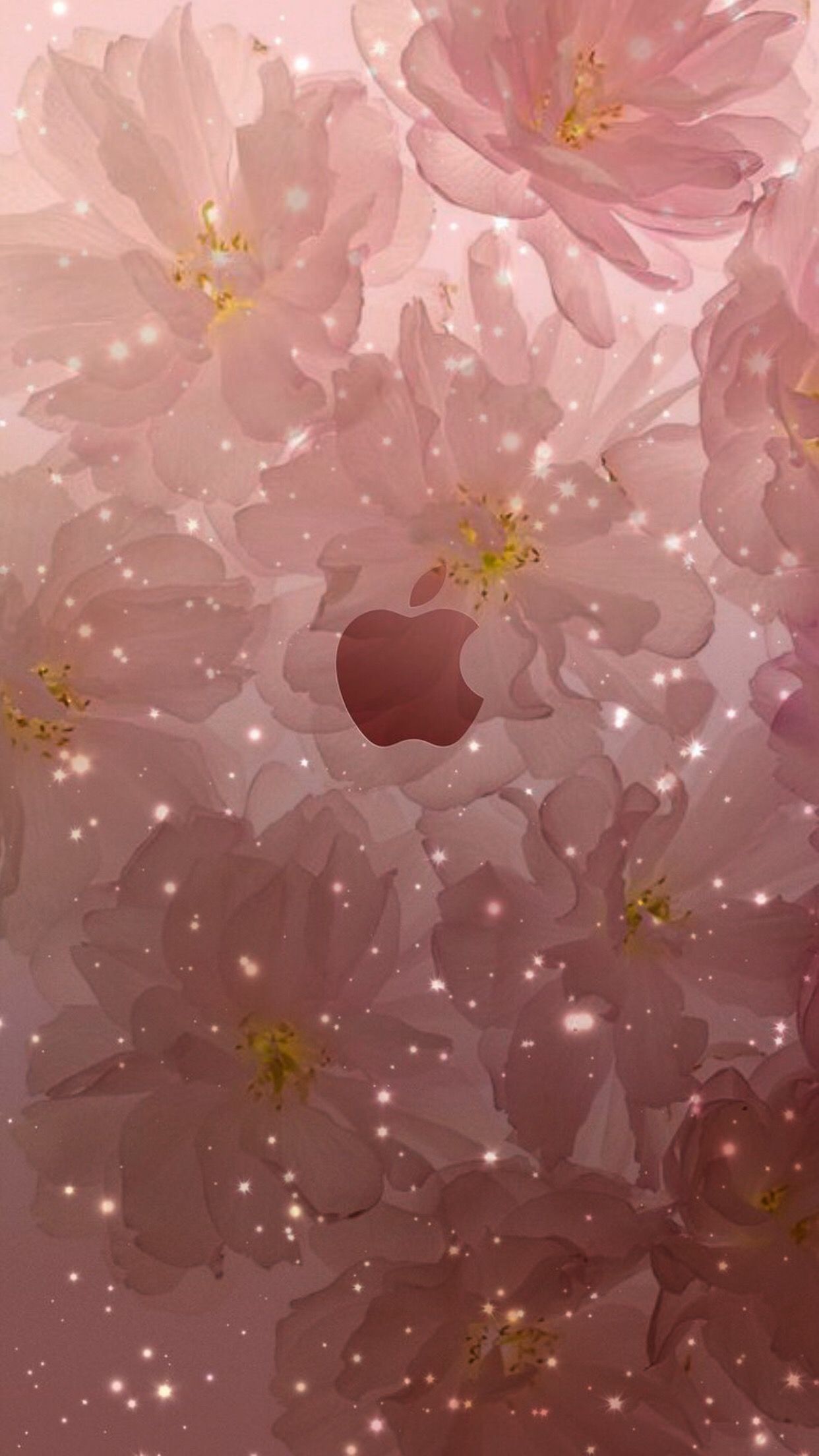 Apple-Logo, Blüten, Roségold, Glitzer, Full HD, Sperrbildschirm fürs iPhone
