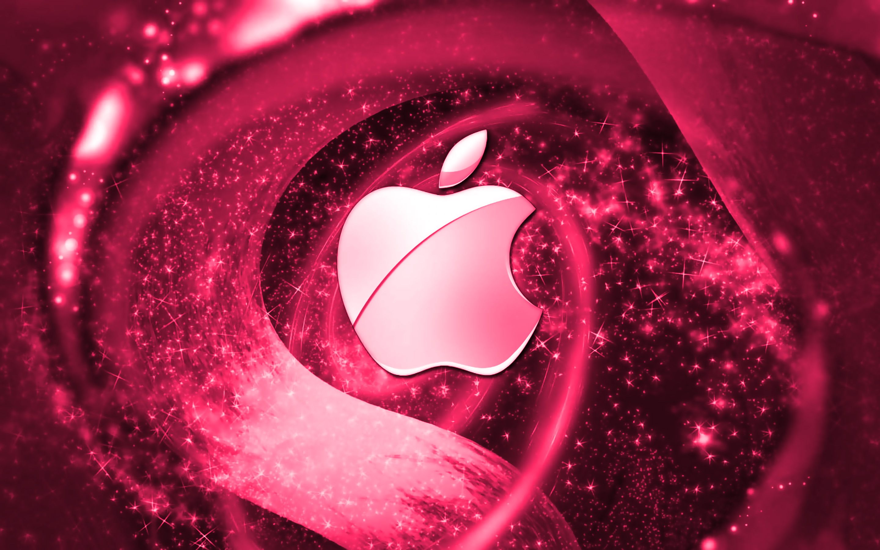Apple-Logo, Glitzerwirbel, Pink, Dunkel, 2K, Hintergrundbild für den PC