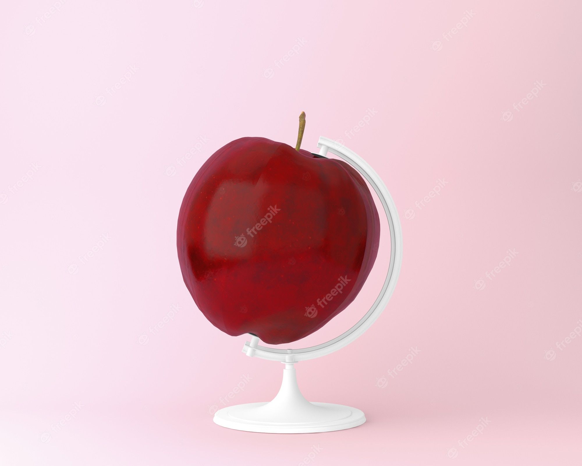 Apfel, Globus, Rosa Hintergrund, Surreal, Minimalistisch, Full HD Wallpaper