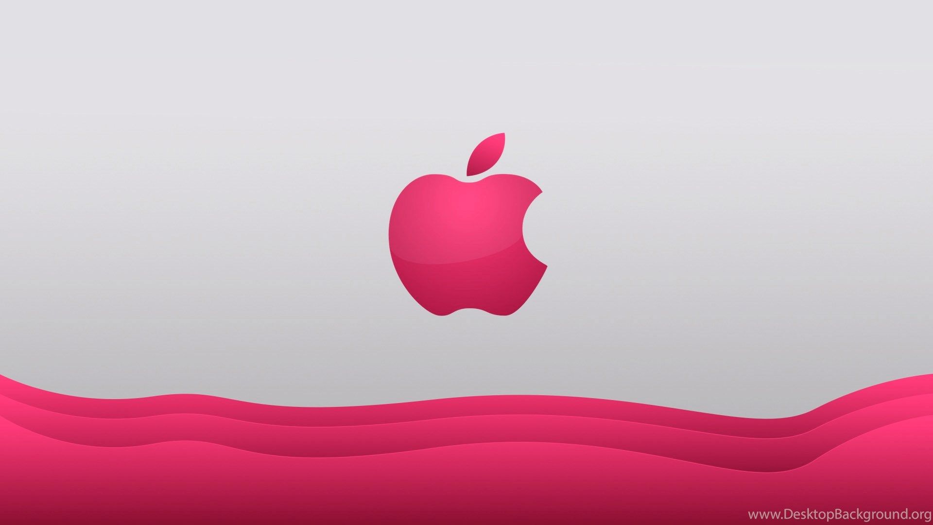 Apple-Logo, Pink, Wellen, Grauer Hintergrund, Full HD Wallpaper