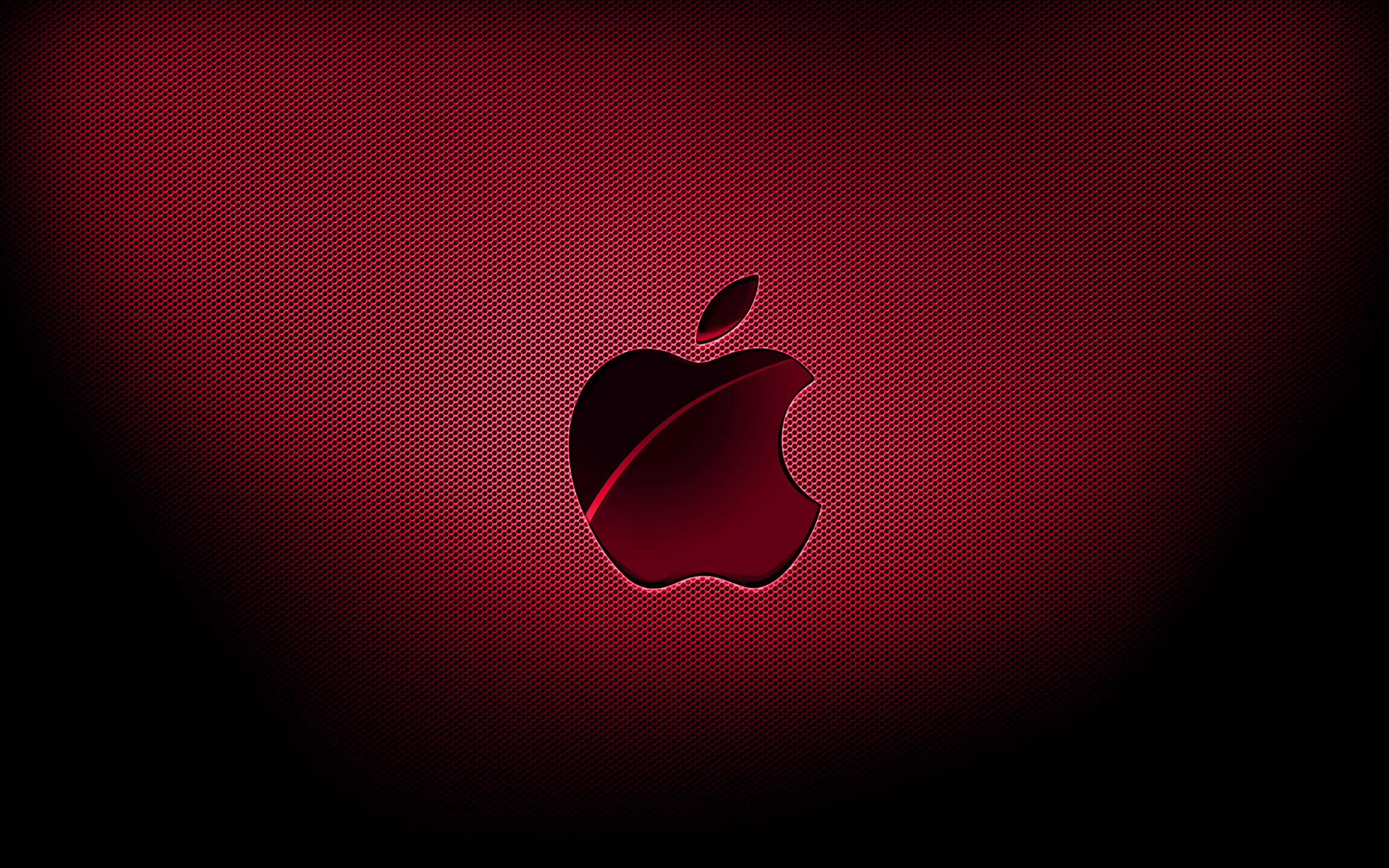 Apple-Logo, Dunkelrot, Lochmuster, Schwarz, 4K, Hintergrundbild für den PC