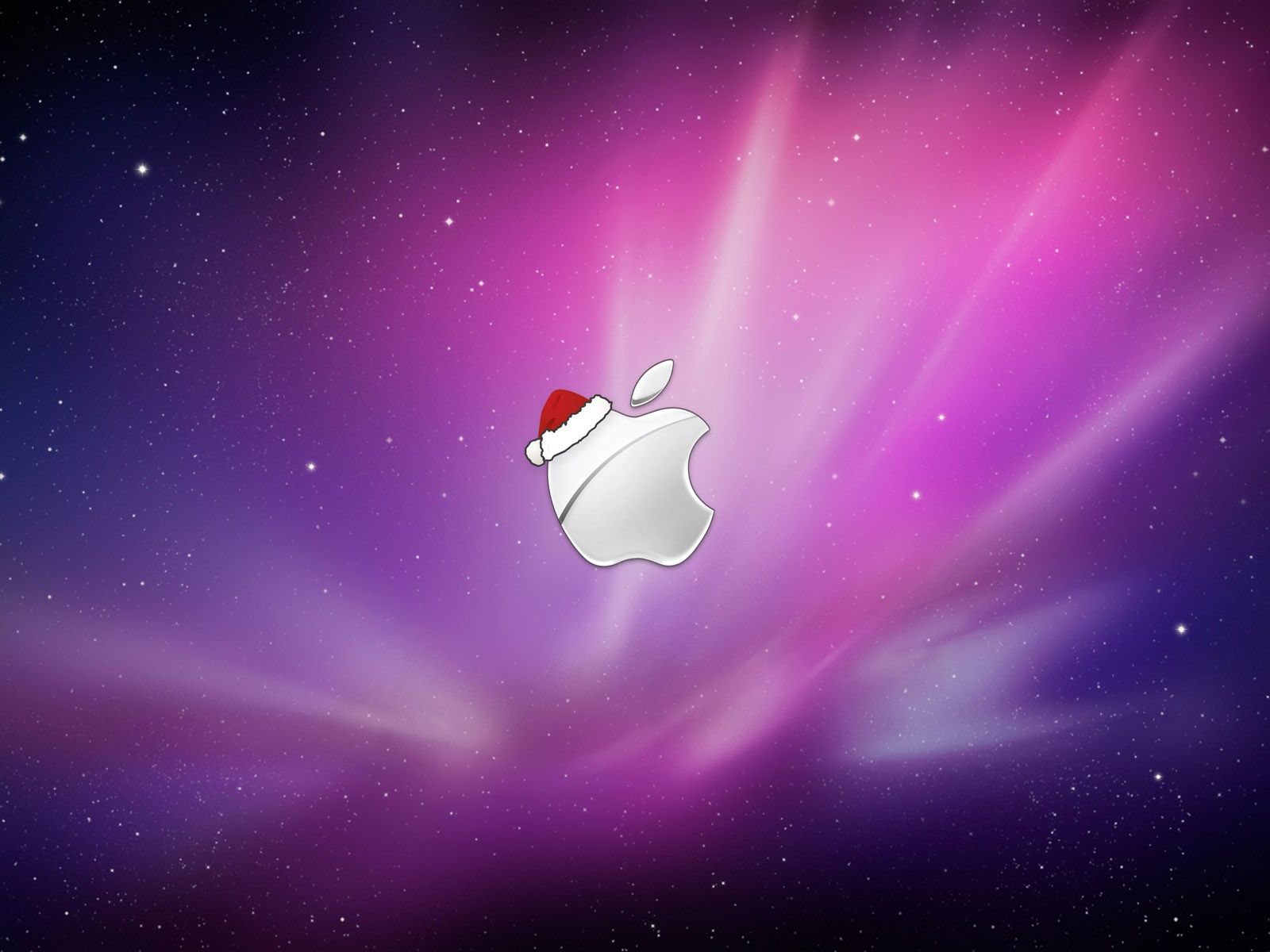 Apple-Logo, Weihnachtsmütze, Weltraum, Lila, Lichtstrahlen, HD, Tablet-Hintergrund