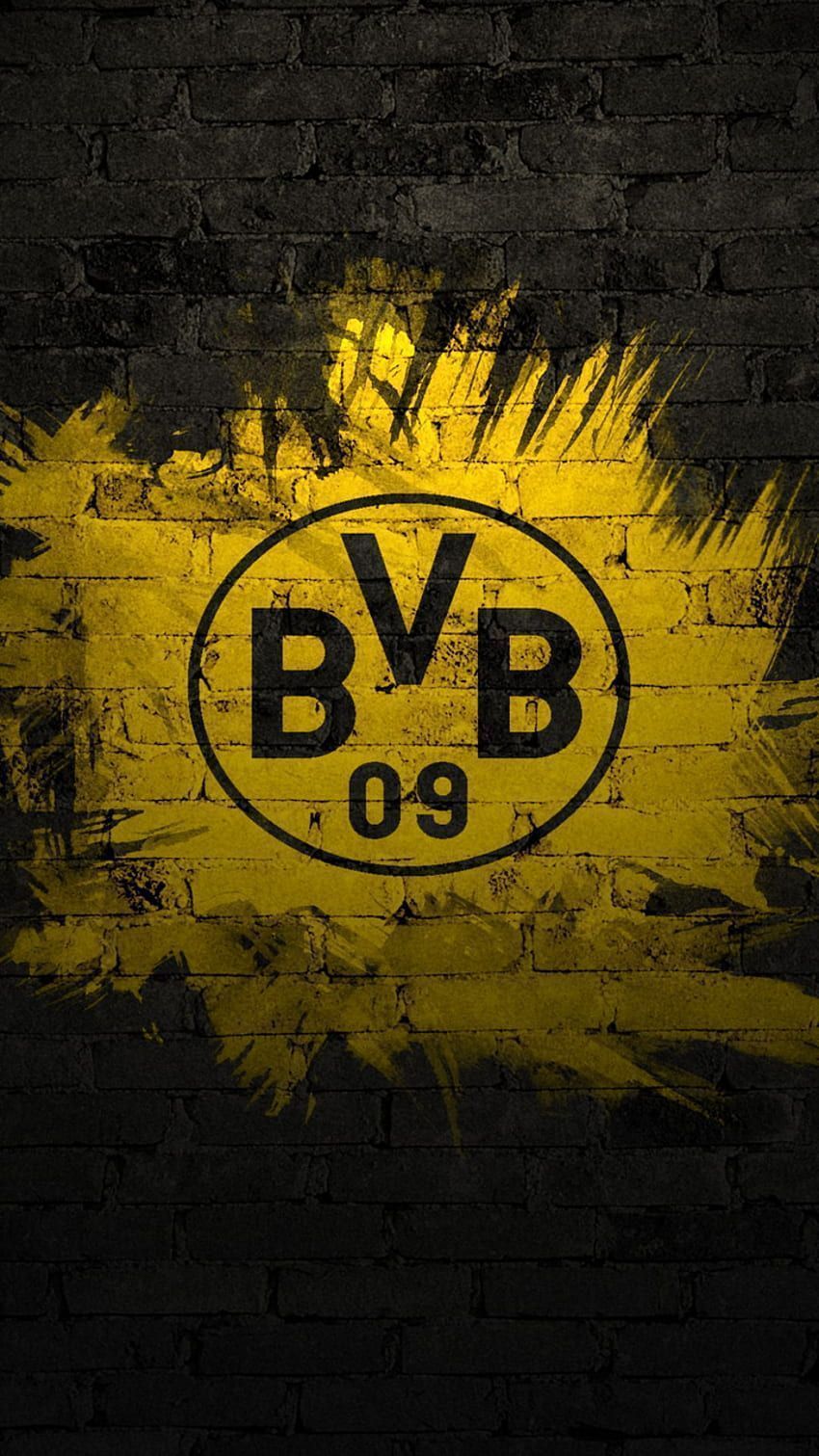 BVB-Logo, Farbspritzer, Grunge, Schwarzer Hintergrund, HD, Sperrbildschirm fürs iPhone