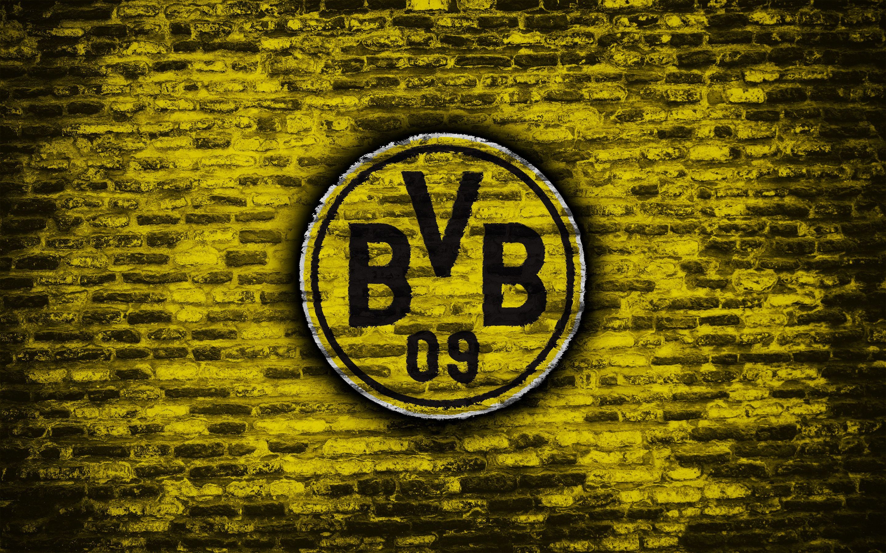 BVB-Logo, Ziegelwand, Gelbe Töne, Textur, 2K, Hintergrund für den Desktop