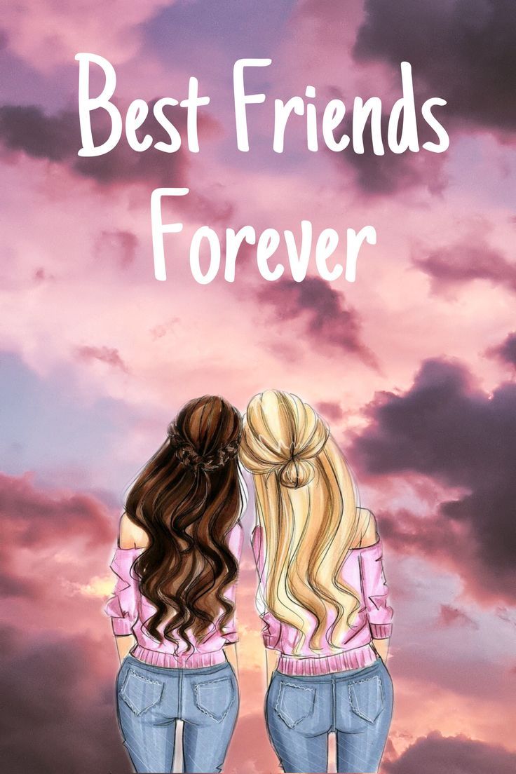 Best Friends Forever, Freundinnen, Illustration, Rosa Wolken, Rückenansicht, Hochformat-Hintergrundbild