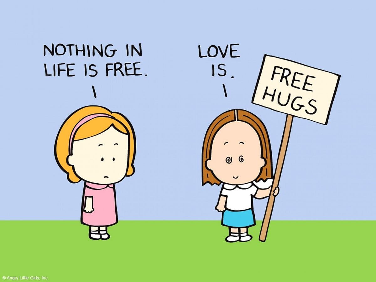 Free Hugs, Comic, Mädchen, Schild, Love is, Hintergrundbild für iPad und Tablet