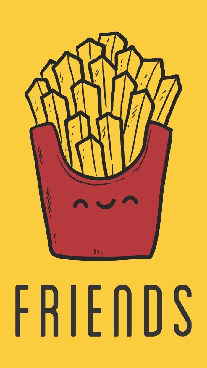 Pommes, Friends, Kawaii, Gelber Hintergrund, Lustig, Wallpaper