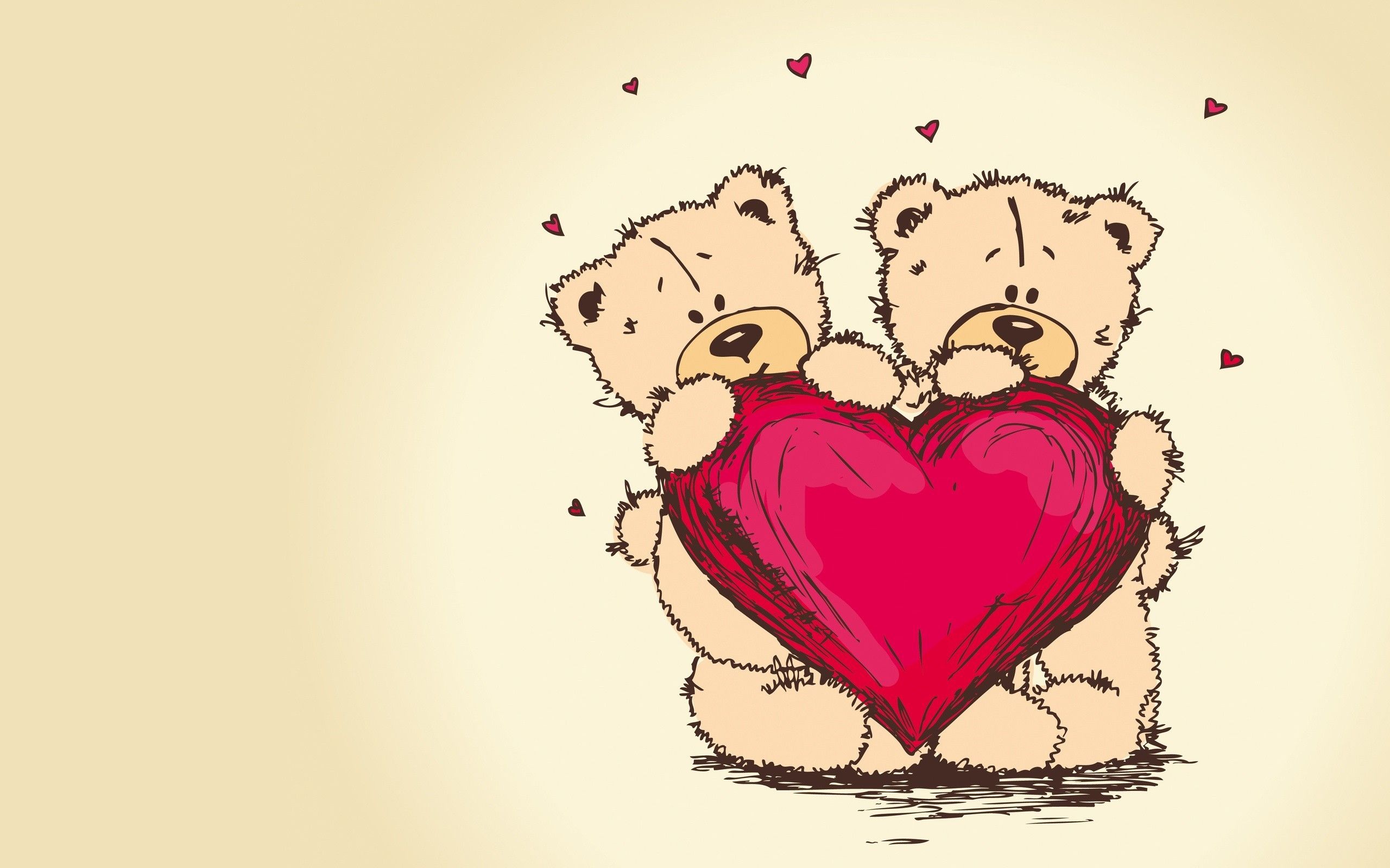 Teddybären, Herz, Zeichnung, Liebe, Beige, 2K, Desktop-Hintergrund für Windows