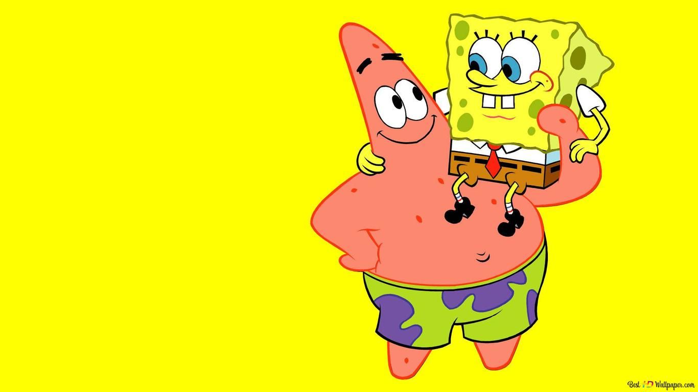 SpongeBob Schwammkopf, Patrick Star, Nickelodeon, Gelber Hintergrund, Cartoon, HD Wallpaper