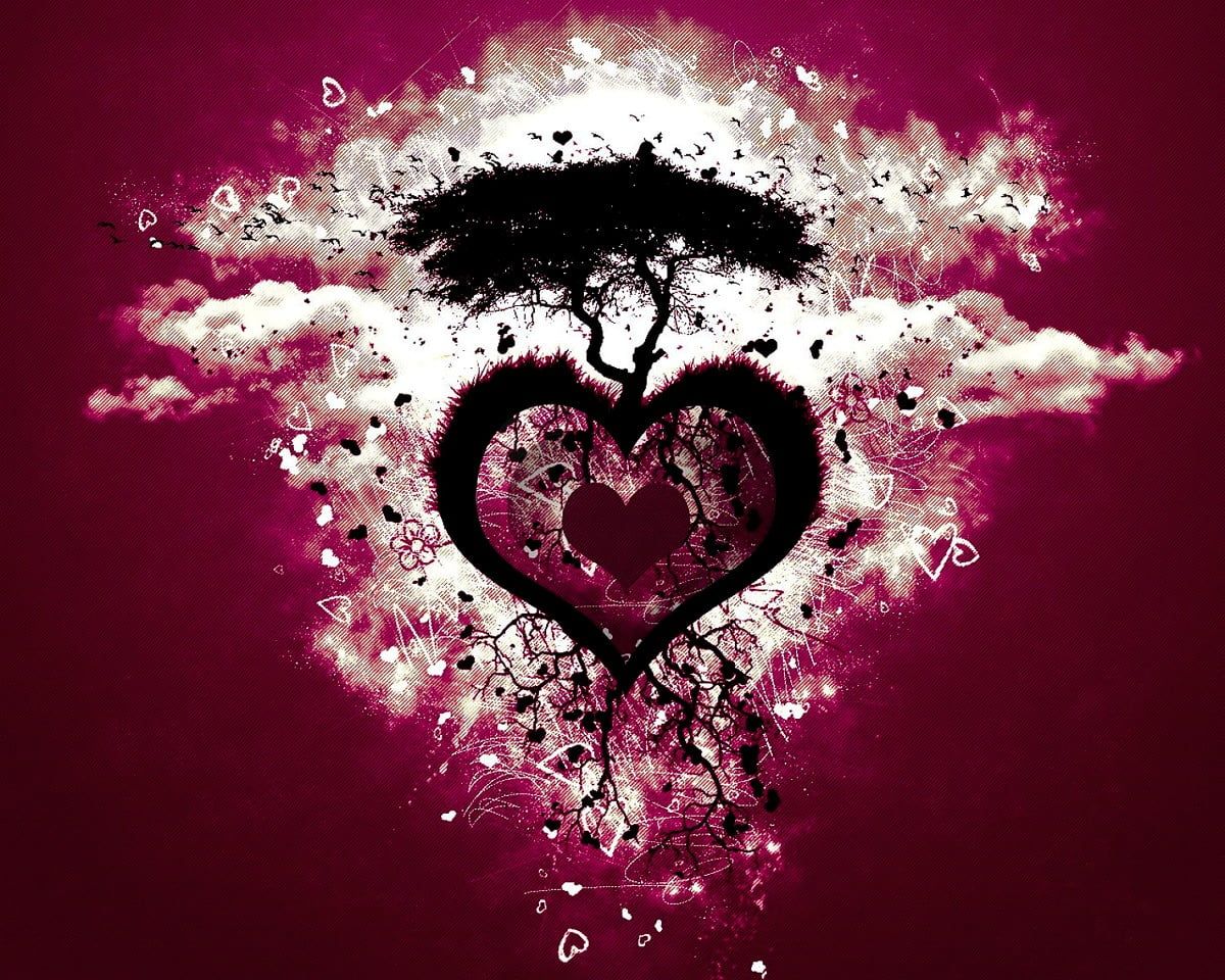Herz, Baum, Grunge, Magenta, Digitale Kunst, Hintergrundbild