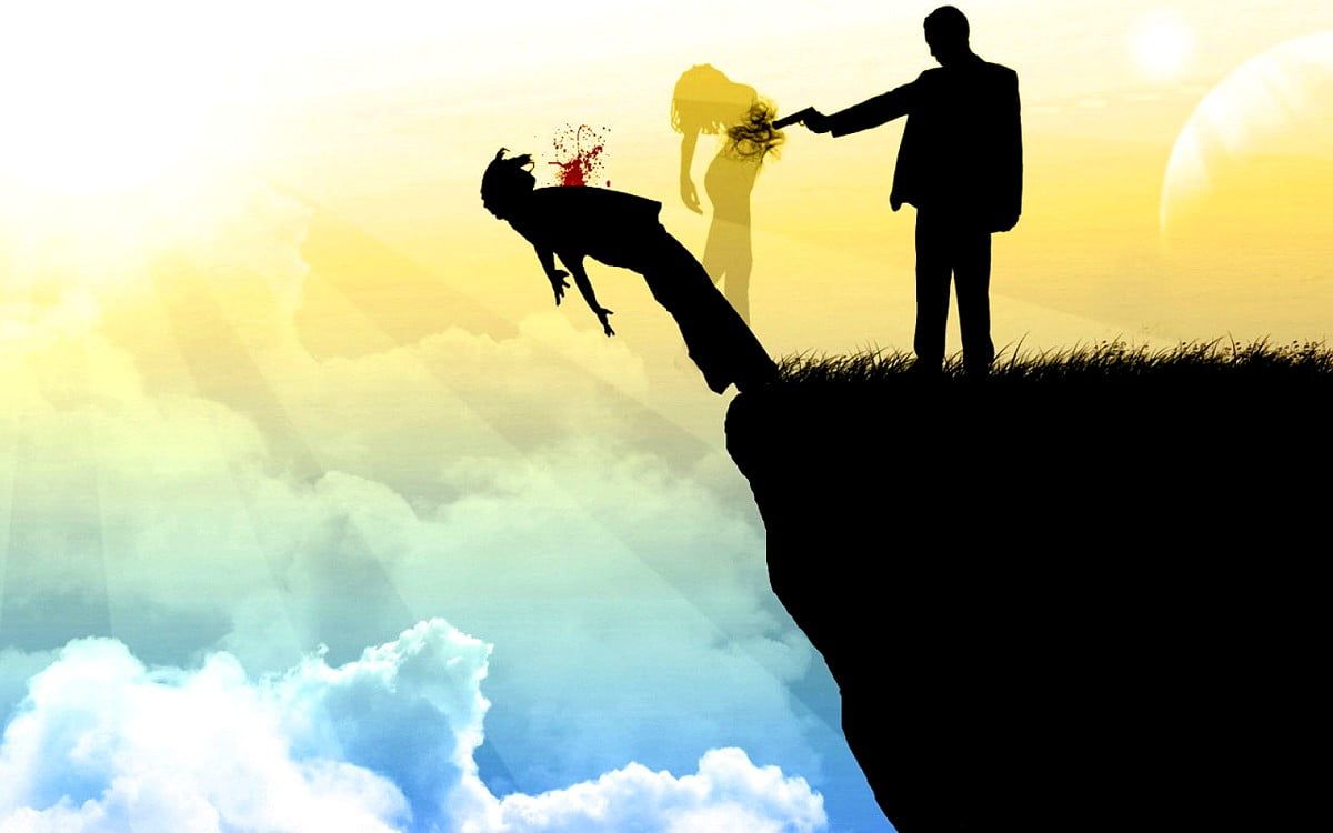 Silhouetten, Klippe, Rettung, Hand reichen, Wolken, Surreal, Hintergrundbild