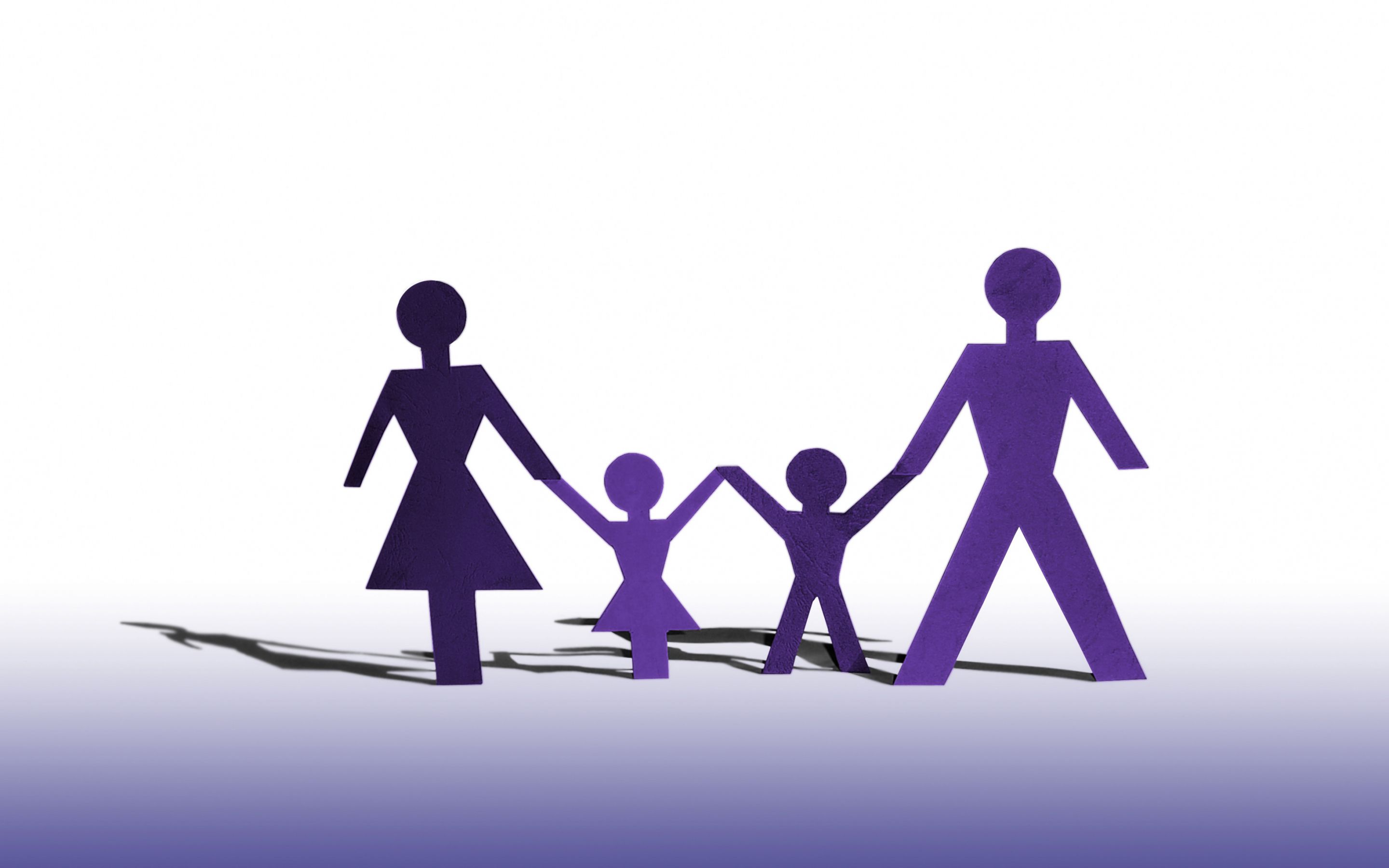 Familie, Papierfiguren, Händchen halten, Lila, Minimalistisch, 2K, Breitbild-Hintergrundbild