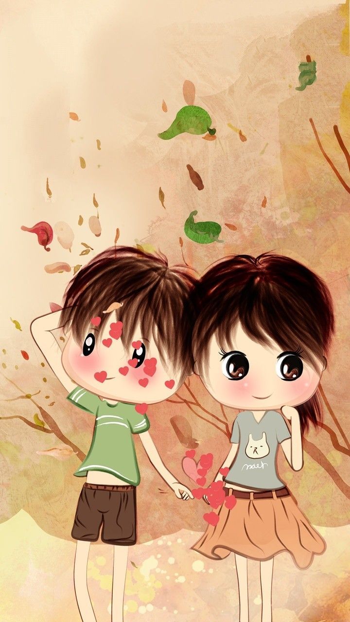 Kinder, Freunde, Illustration, Herbstlaub, Niedlich, HD, Handy-Hintergrund im Hochformat