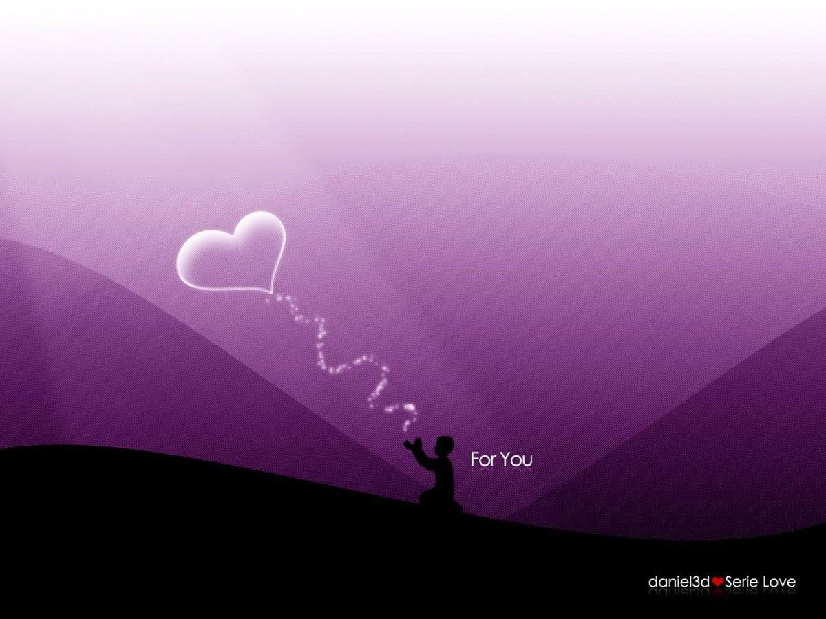 For You, Herz, Silhouette, Lila, Hügel, Minimalistisch, Hintergrundbild für iPad und Tablet