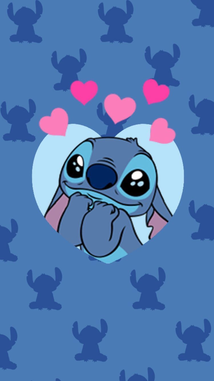 Stitch, Lilo & Stitch, Disney, Herzen, Blauer Hintergrund, Sperrbildschirm fürs iPhone