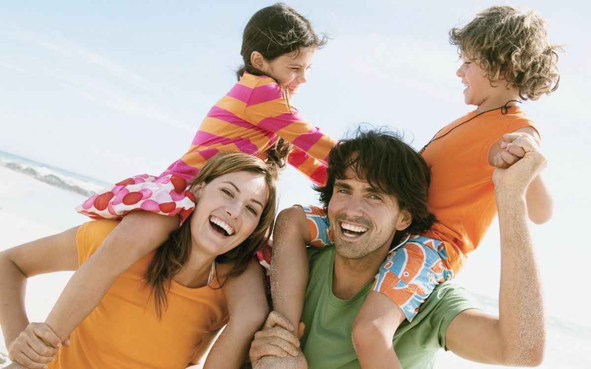 Familie, Lachen, Huckepack, Strand, Glück, Hintergrundbild