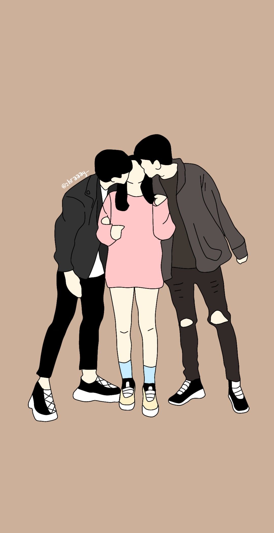 Freunde, Gruppenumarmung, Illustration, Beige, Minimalistisch, Full HD, iPhone-Hintergrundbild