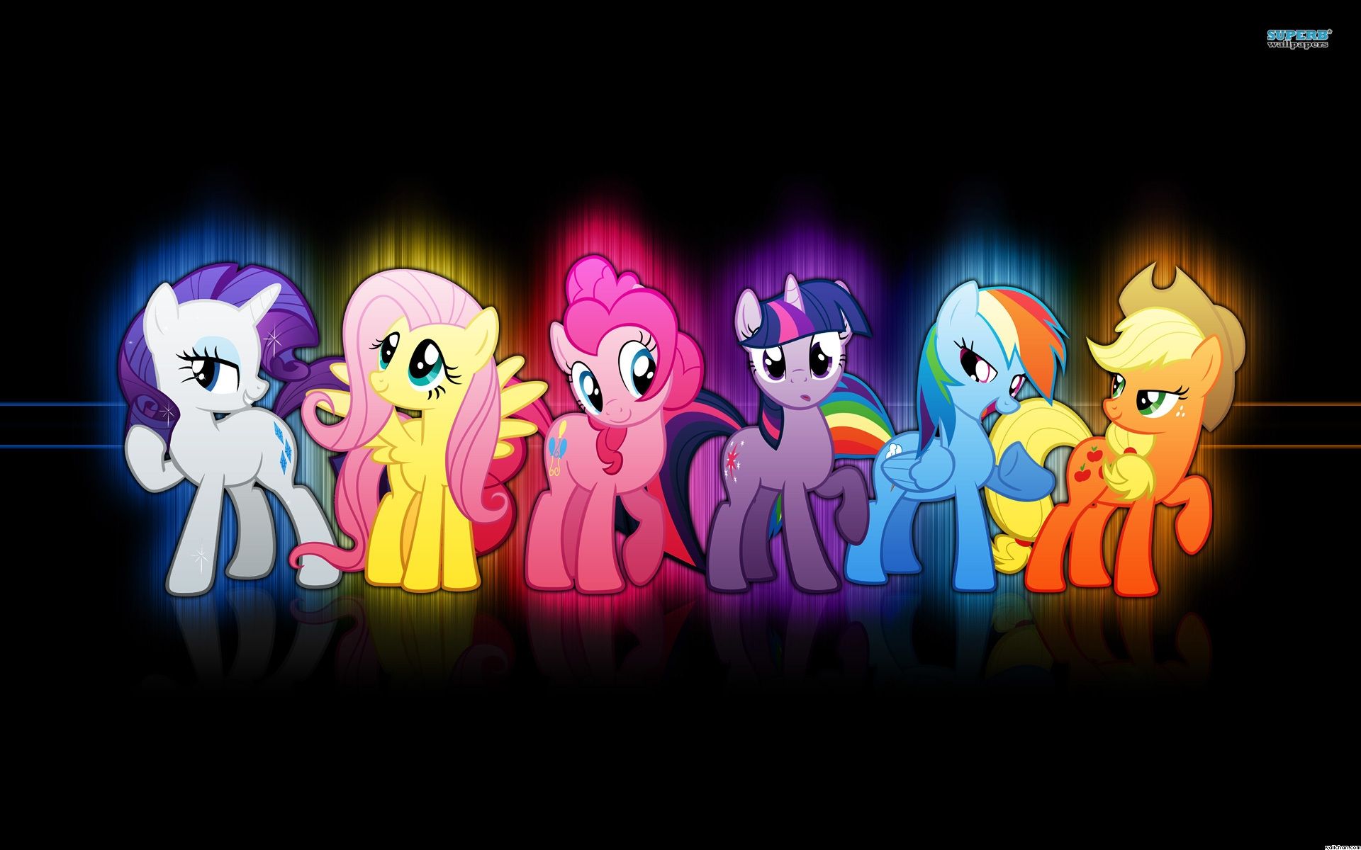 My Little Pony – Freundschaft ist Magie, Twilight Sparkle, Rainbow Dash, Pinkie Pie, Fluttershy, Rarity, Applejack, Neon, Full-HD-Hintergrund