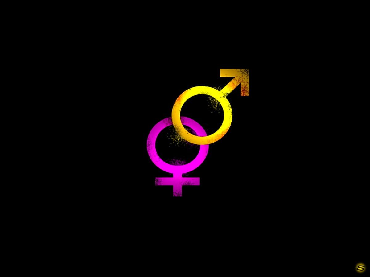Geschlechtersymbole, Venus und Mars, Neon, Schwarzer Hintergrund, Minimalistisch, Wallpaper