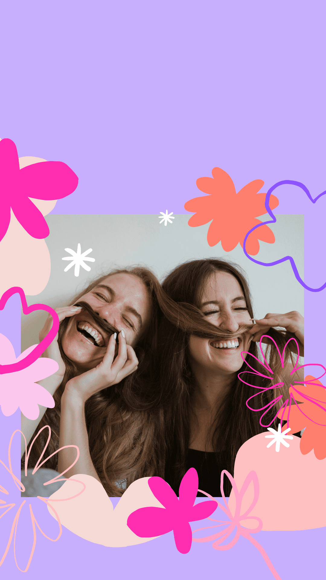 Freundinnen, Foto, Blumen, Lila, Collage, Lachen, Full HD, Sperrbildschirm fürs iPhone