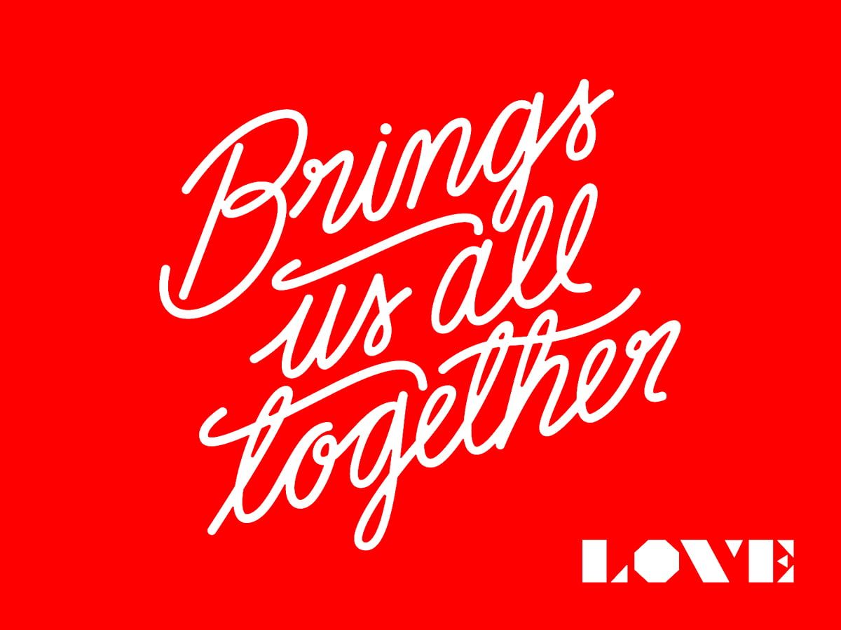 Brings us all together, Love, Handschrift, Roter Hintergrund, Typografie, Wallpaper
