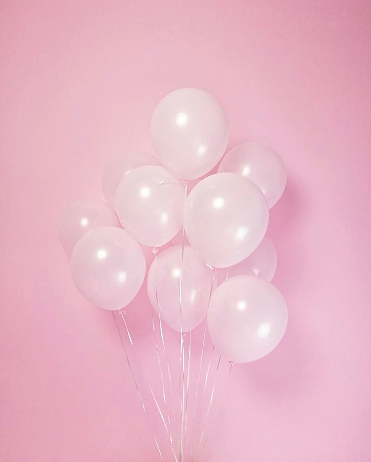 Luftballons, Weiß, Rosa Hintergrund, Pastell, Minimalistisch, Full HD Wallpaper