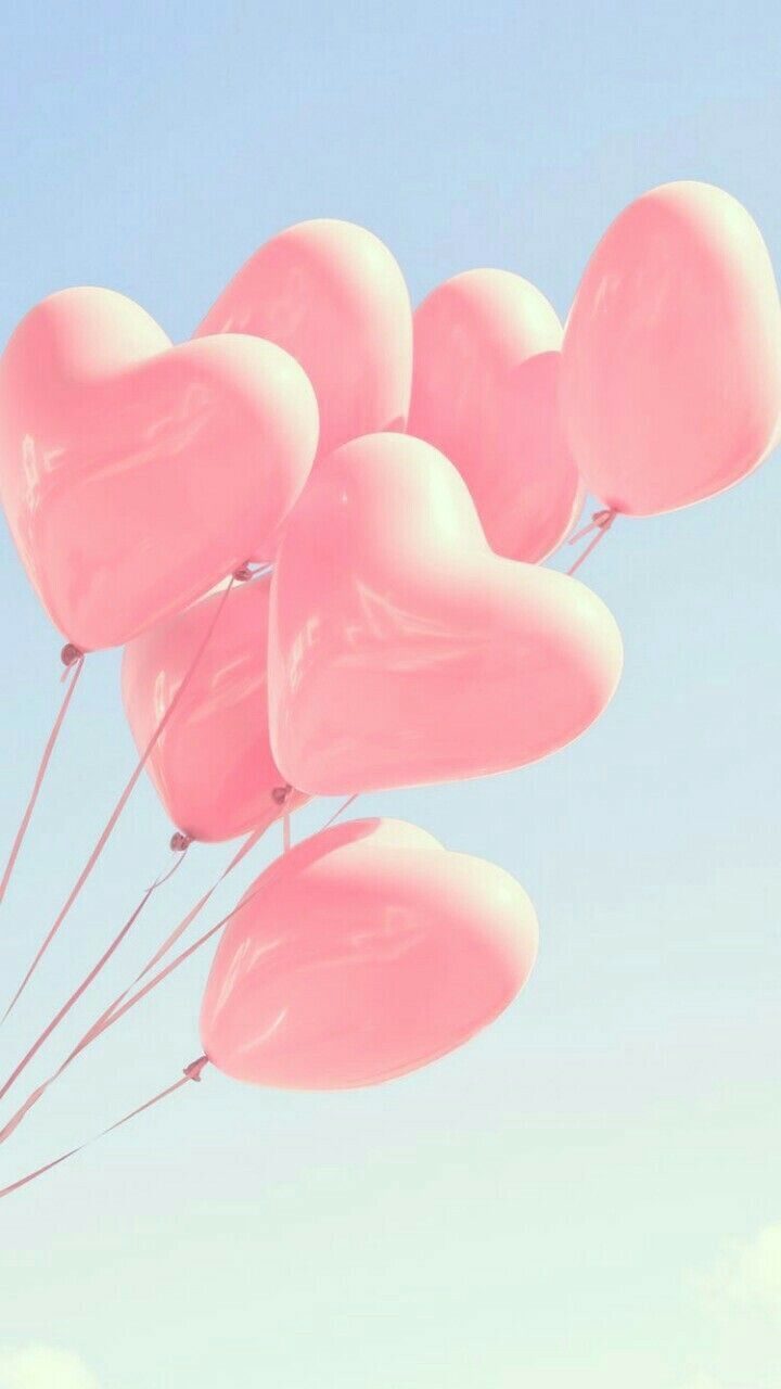Herzballons, Rosa, Himmel, Pastell, Romantik, HD, Handy-Hintergrund im Hochformat