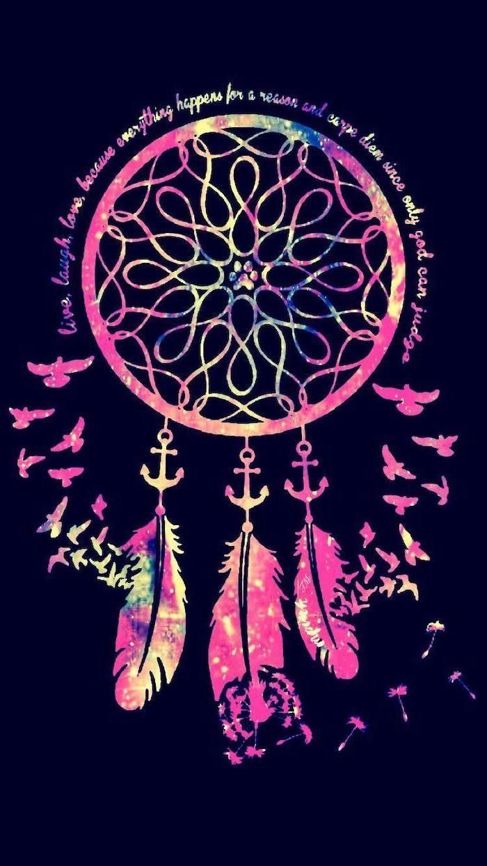 Traumfänger, Mandala, Federn, Dunkelblau, Bunt, Hochformat, Hintergrundbild fürs Smartphone