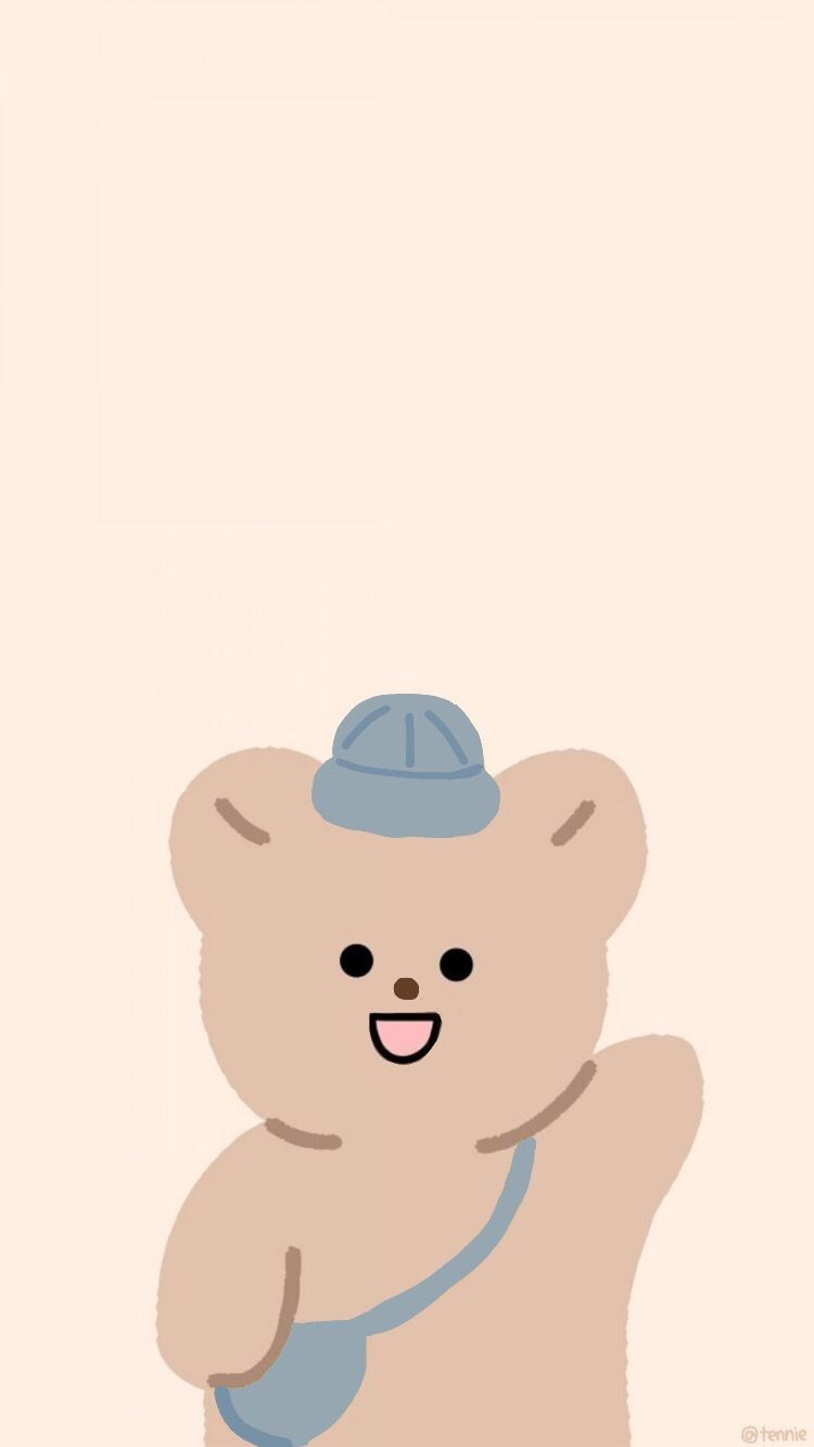 Teddybär, Mütze, Umhängetasche, Illustration, Niedlich, Pastell, HD, iPhone-Hintergrundbild