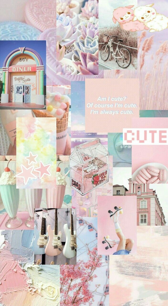 Collage, Pastell, Niedlich, Ästhetik, Rosa, Hintergrundbild für iPhone und Android