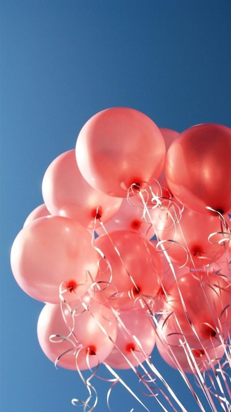 Ballonstrauß, Rot, Lachsrosa, Blauer Hintergrund, HD, Sperrbildschirm fürs iPhone