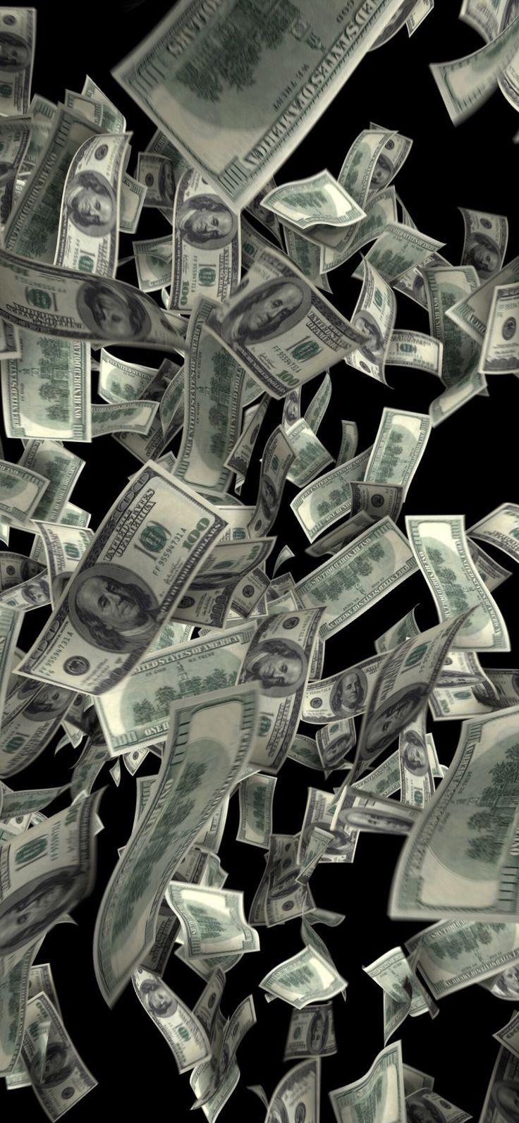 Geldregen, Fliegende Dollarscheine, Schwarzer Hintergrund, US-Dollar, Sperrbildschirm fürs iPhone