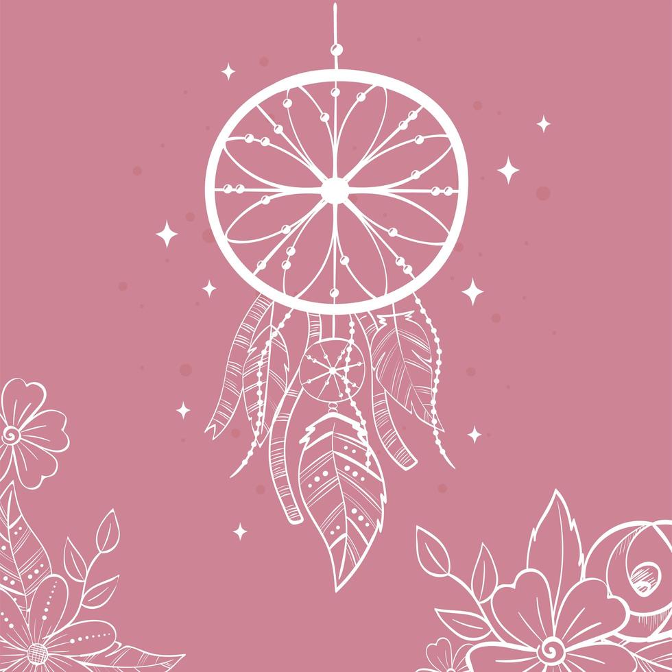 Traumfänger, Strichzeichnung, Altrosa, Blumen, Minimalistisch, Hintergrundbild fürs Tablet