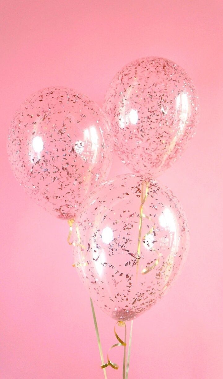 Konfetti-Ballons, Transparent, Rosa Hintergrund, Glitzer, Sperrbildschirm fürs iPhone