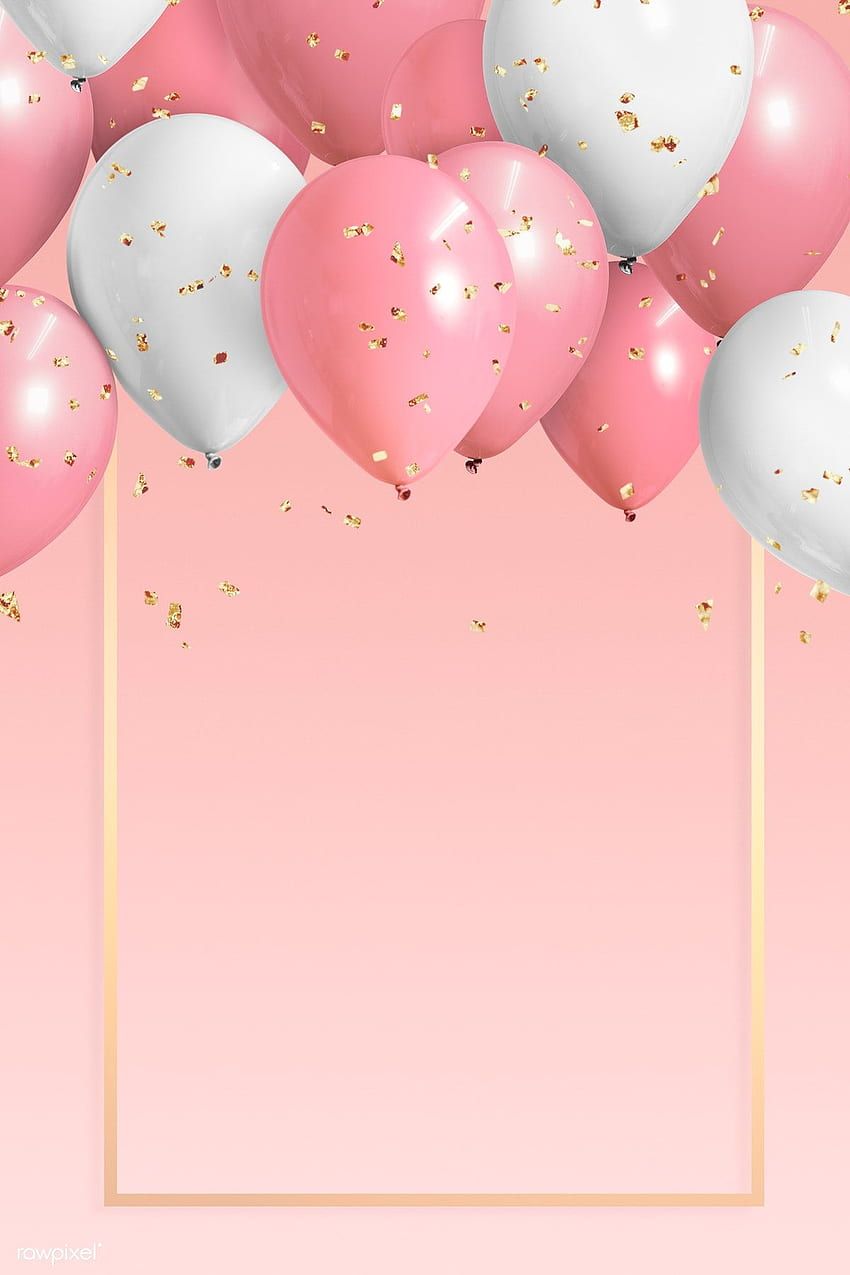 Luftballons, Rosa, Weiß, Goldrahmen, Geburtstag, Hochformat, Hintergrundbild fürs Smartphone