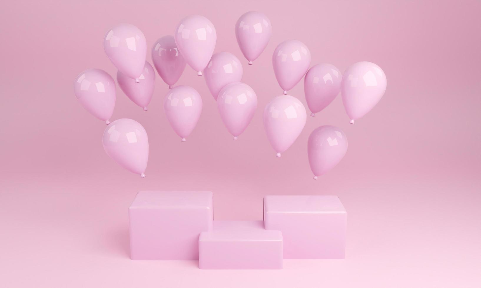 Luftballons, Rosa, Podest, 3D-Rendering, Pastell, HD, Hintergrund für den Desktop