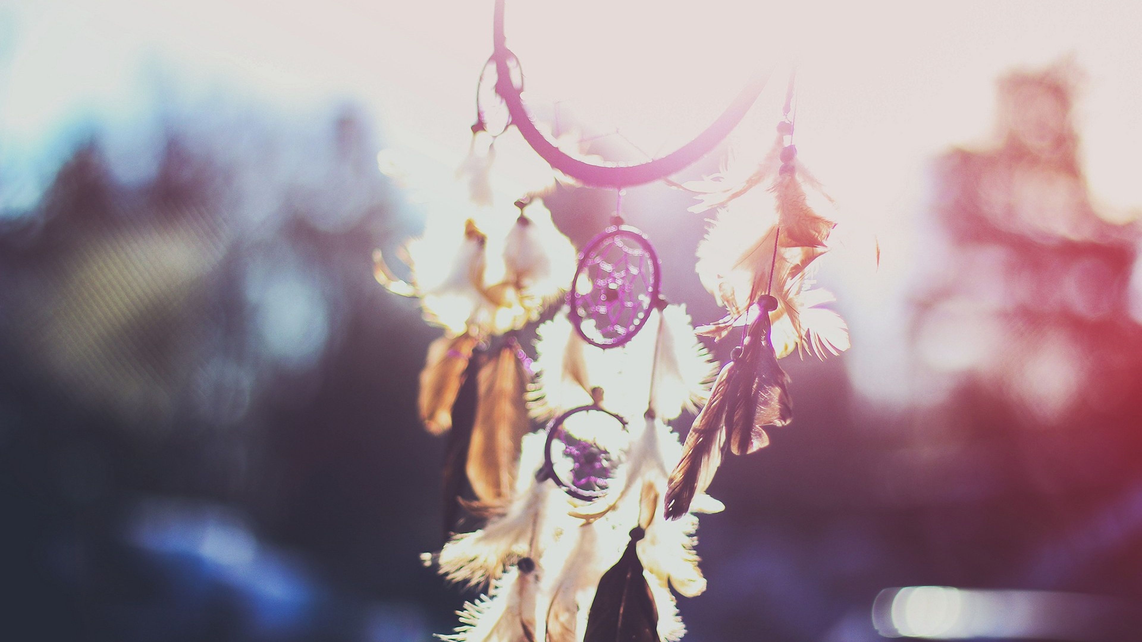 Traumfänger, Federn, Bokeh, Pastell, Unschärfe, 3840x2160, 4K-Hintergrundbild für PC