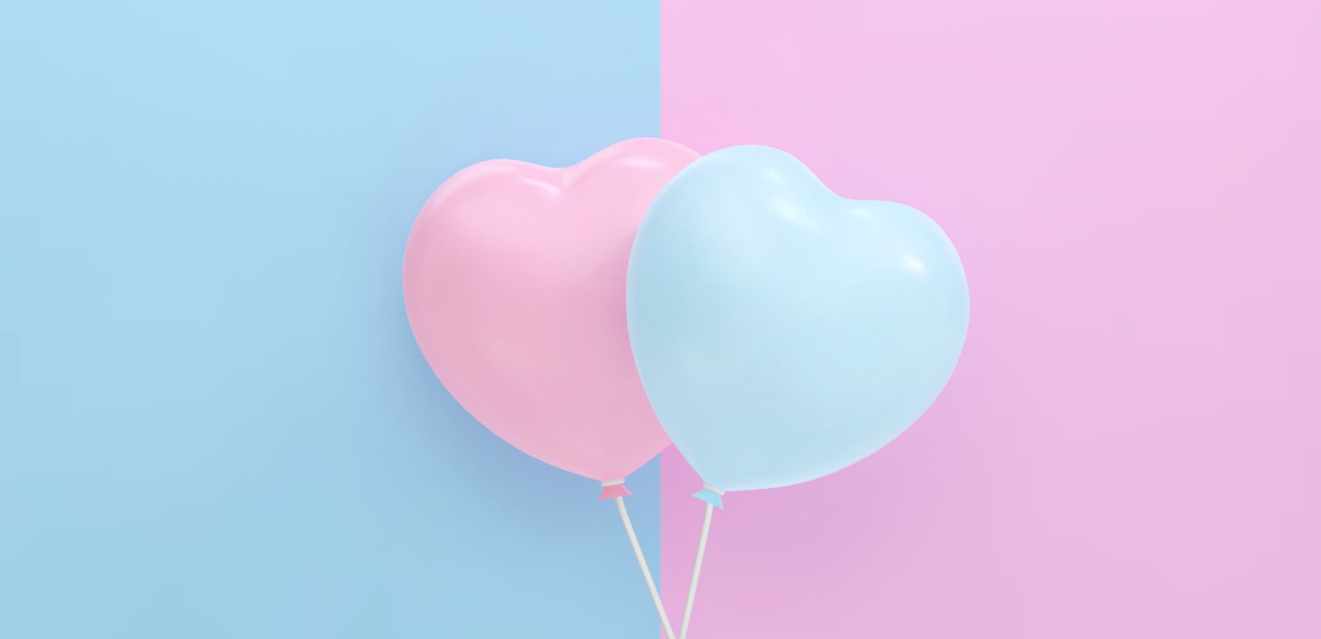 Herzballons, Rosa, Hellblau, Zweifarbig, Pastell, Full HD, Desktop-Hintergrund für Windows
