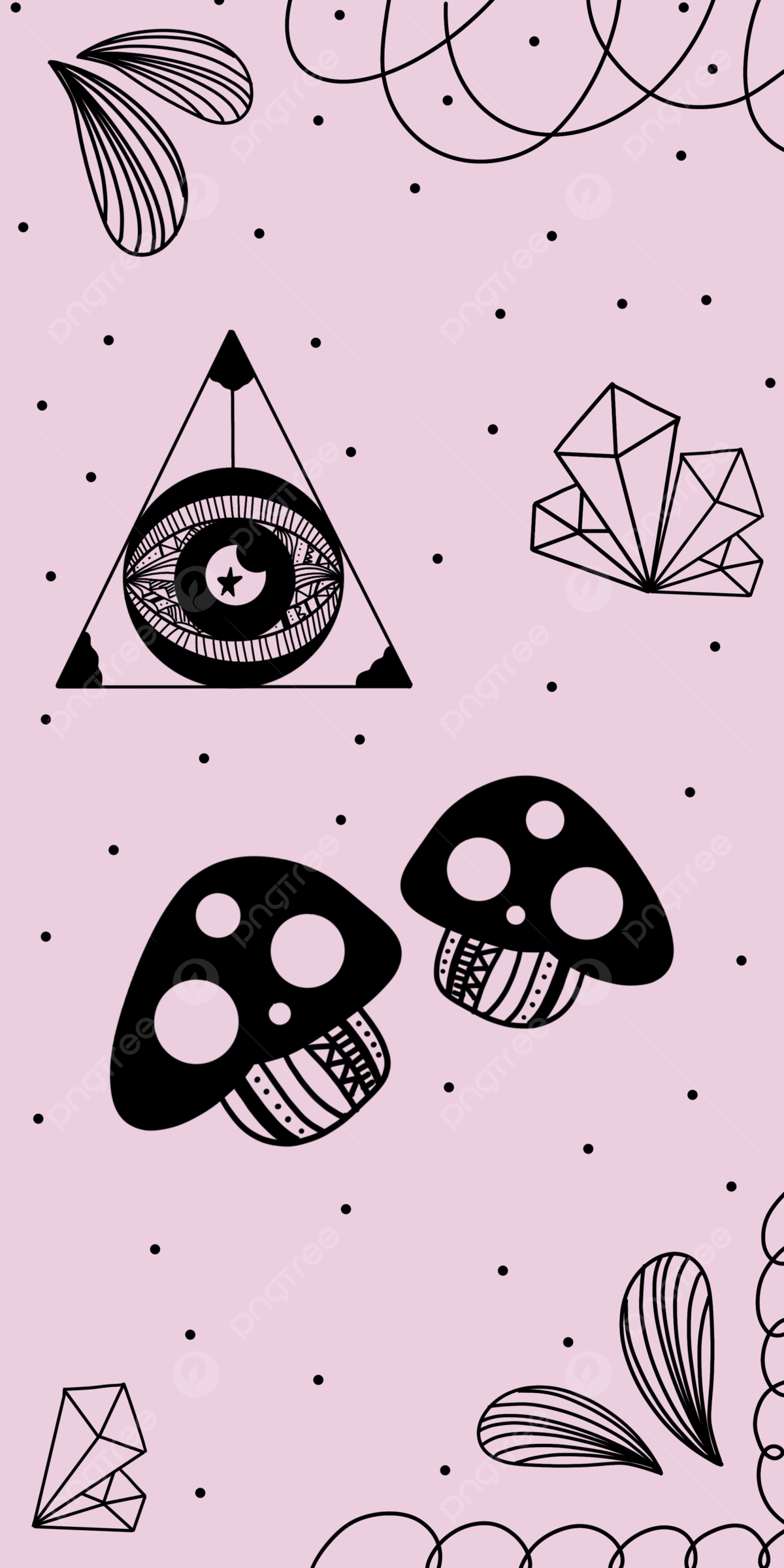 Auge der Vorsehung, Pilze, Kristalle, Rosa Hintergrund, Illustration, Sperrbildschirm fürs iPhone