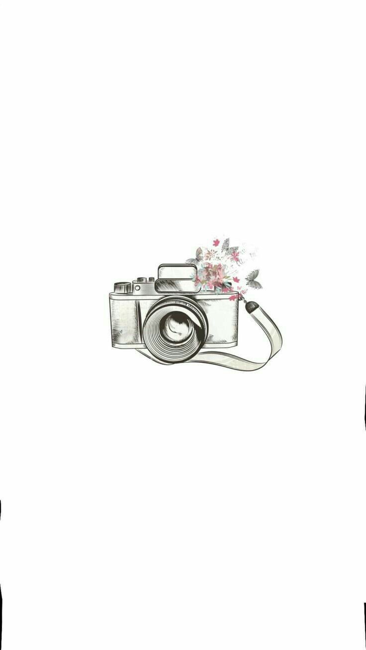 Kamera-Zeichnung, Blumen, Weißer Hintergrund, Minimalistisch, Sperrbildschirm fürs iPhone