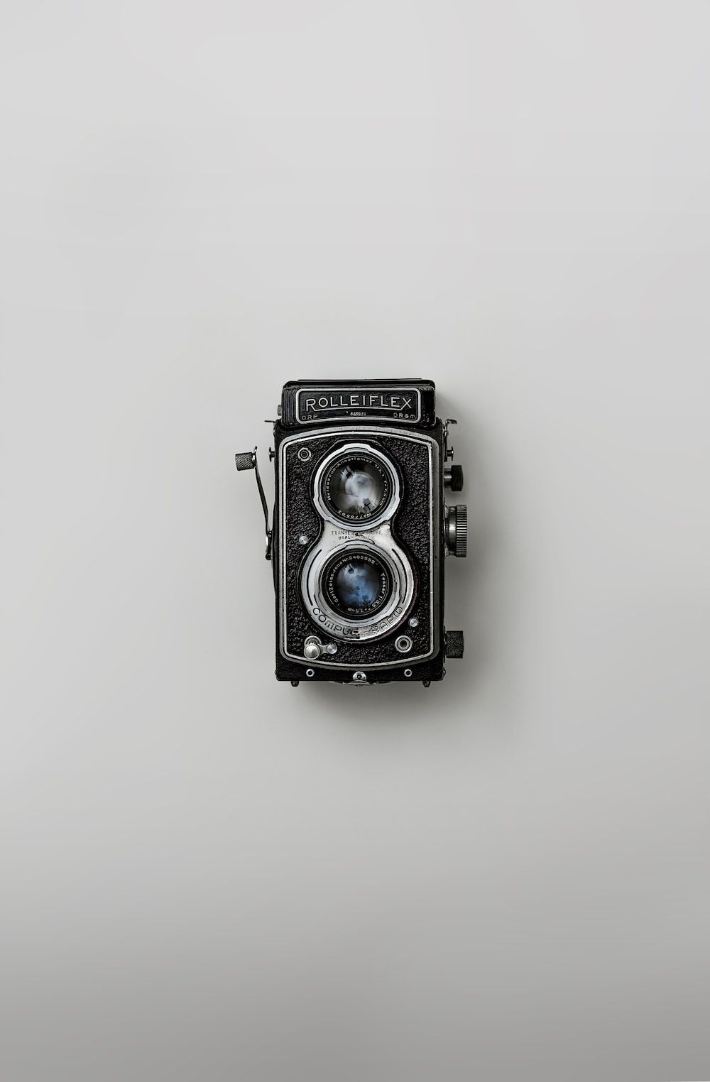Rolleiflex, Zweiäugige Spiegelreflexkamera, Grauer Hintergrund, Retro, Minimalistisch, Sperrbildschirm