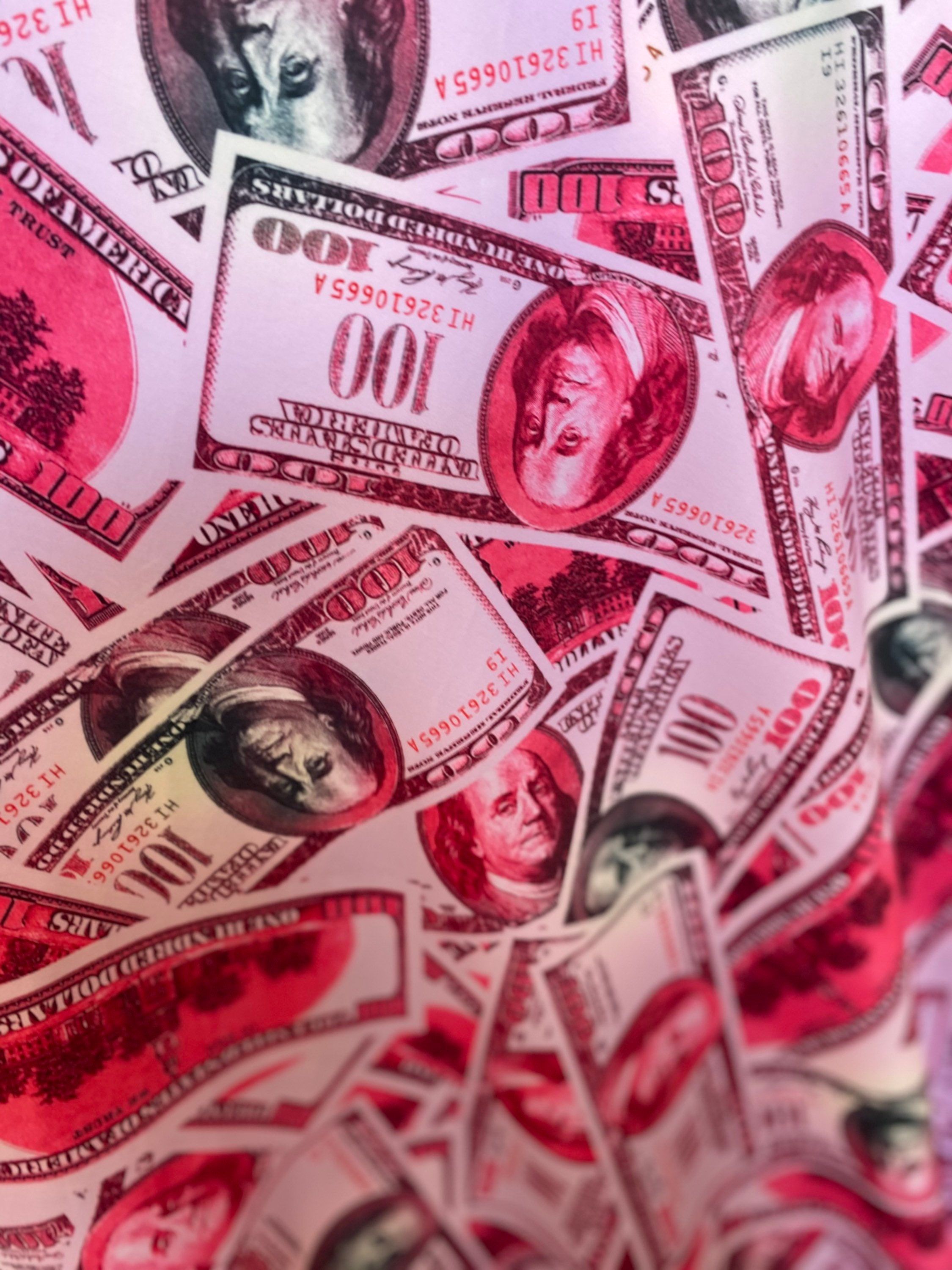 US-Dollar, Banknoten, Rot und Pink, Geldhaufen, Hintergrundbild für iPad und Tablet