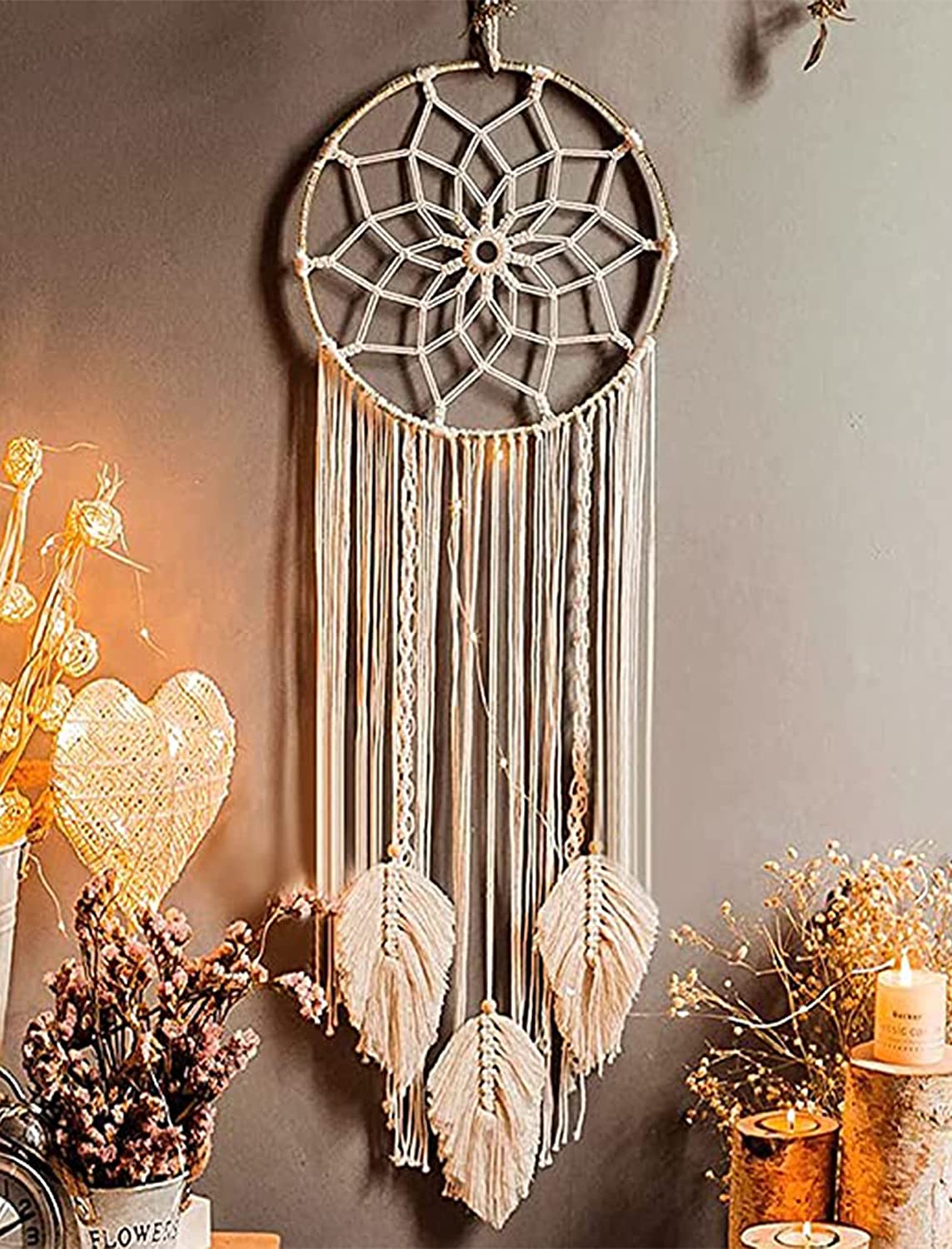 Traumfänger, Makramee, Boho, Kerzen, Wohnzimmer, Full HD, Hintergrundbild fürs Tablet