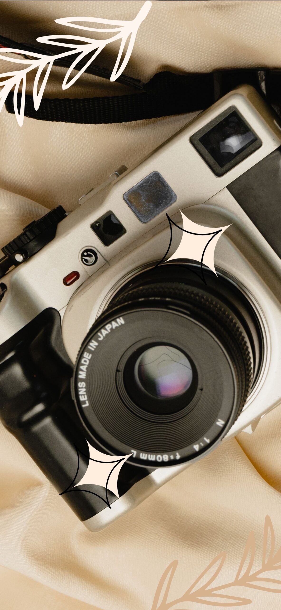 Vintage-Kamera, Objektiv, Beige, Nahaufnahme, Retro, Full HD, Handy-Hintergrund im Hochformat