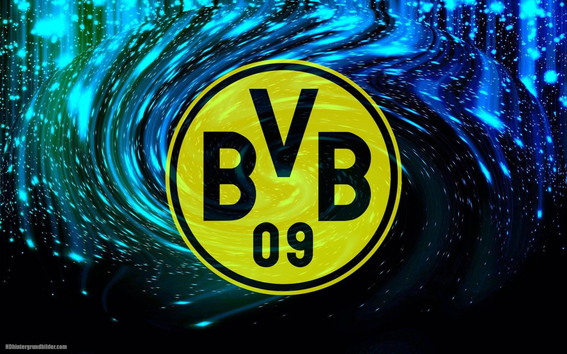 BVB-Logo, Blaue Lichteffekte, Digitale Kunst, Schwarzer Hintergrund, Full HD Wallpaper