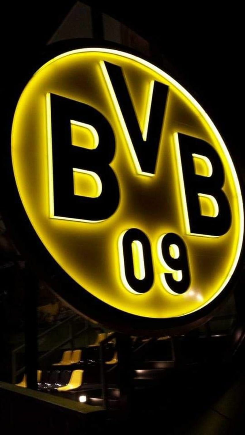 BVB-Logo, Leuchtschild, Schwarzer Hintergrund, Nacht, HD, Sperrbildschirm fürs iPhone