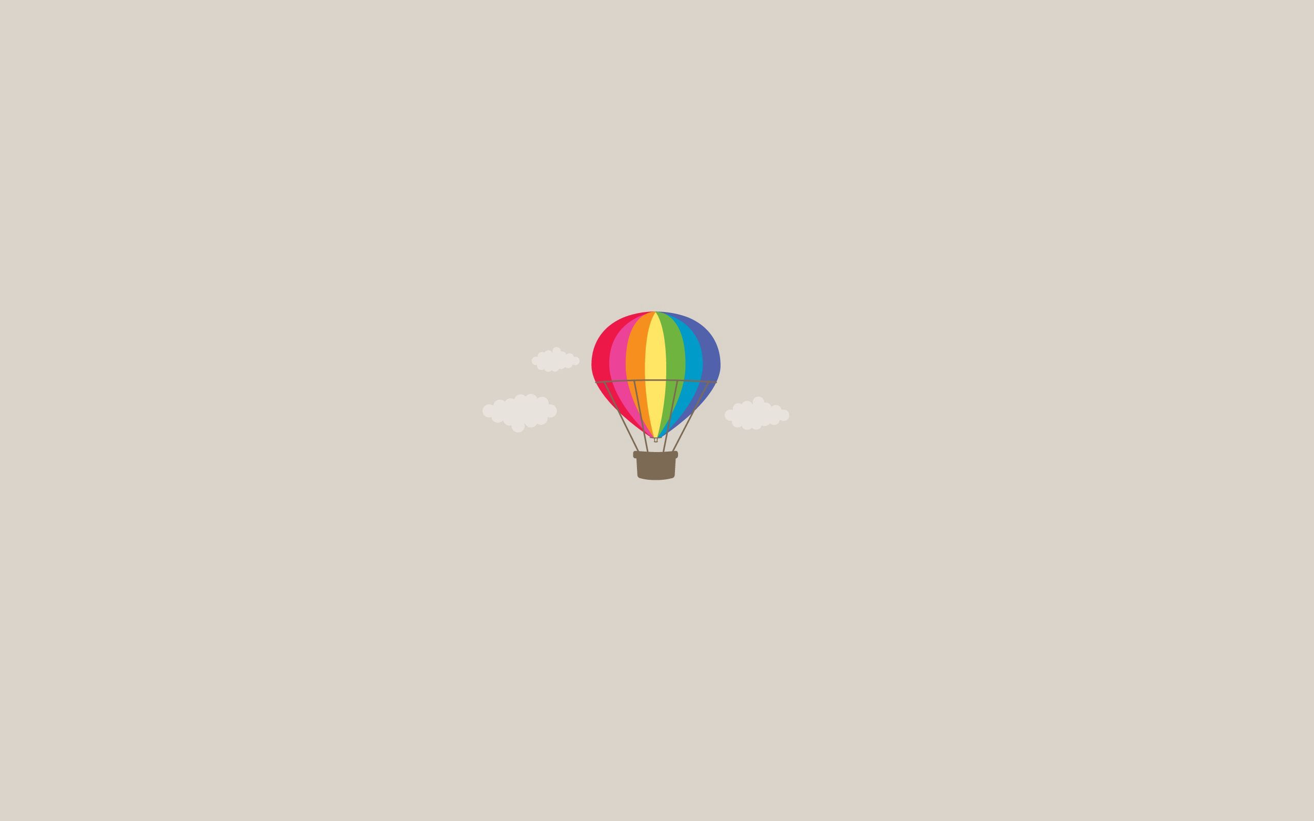 Heißluftballon, Regenbogenfarben, Beiger Hintergrund, Minimalistisch, 2K Wallpaper