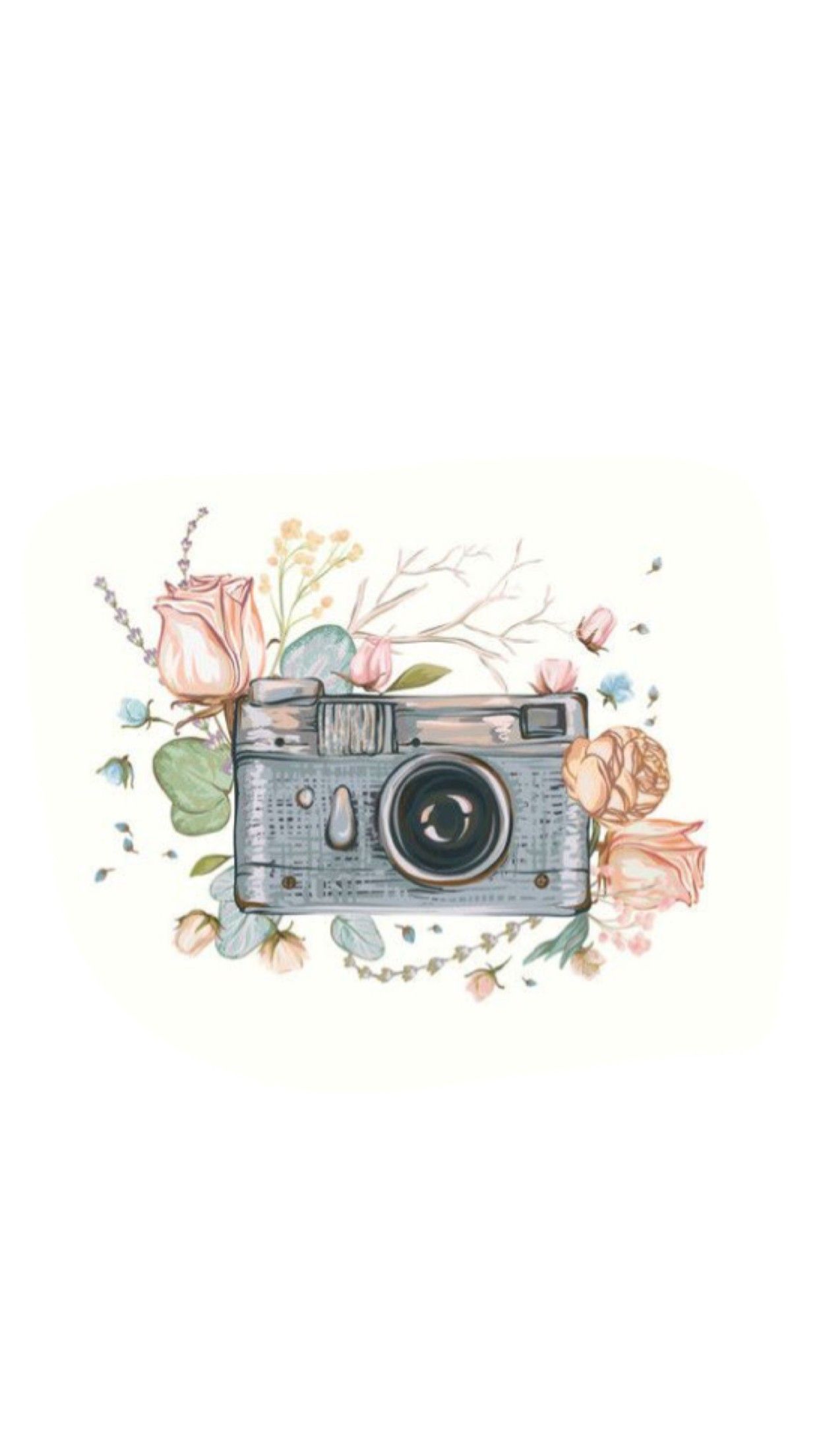 Kamera-Zeichnung, Blumen, Aquarell, Weißer Hintergrund, Full HD, Sperrbildschirm fürs iPhone